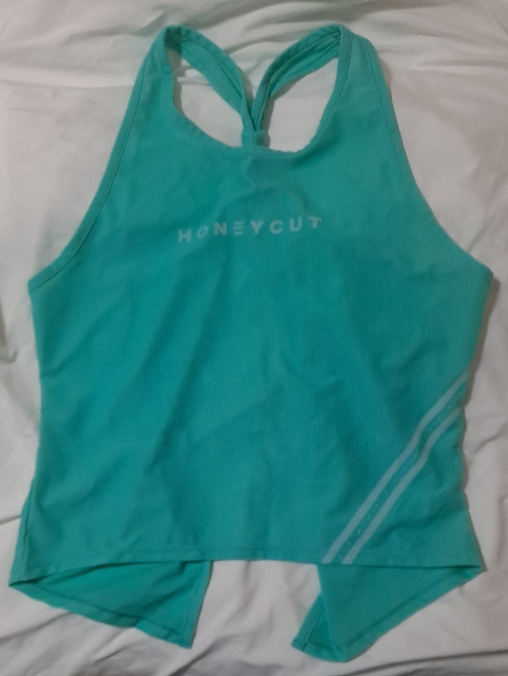 Honeycut Racerback Twist Tank in Aqua, Size medium